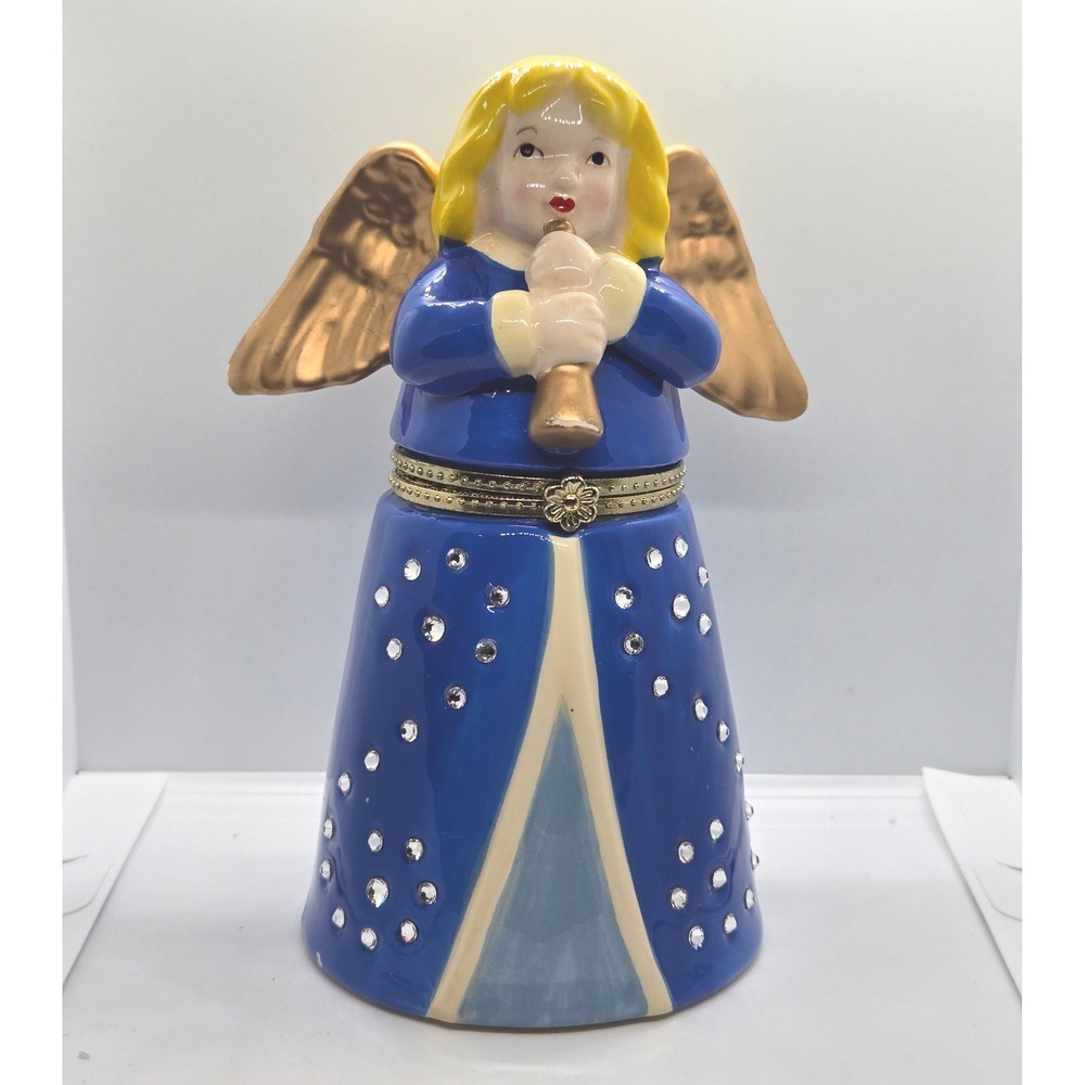 Vintage Mr. Christmas Blue Angel Hinged Trinket Box & Animated Music Box